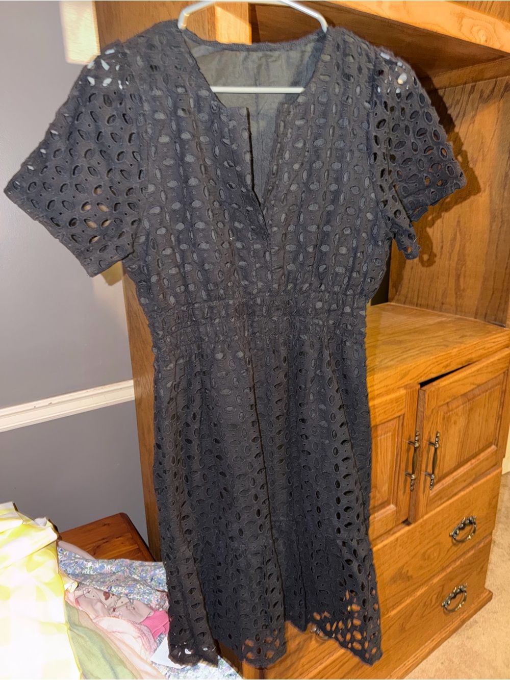 Black Eyelet Midi Dress, size M NWT